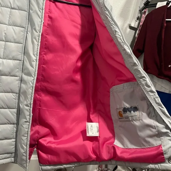 Carhartt Light Gray Jacket with Bright Pink Interior Size M 10/12 - Picture 3 of 9